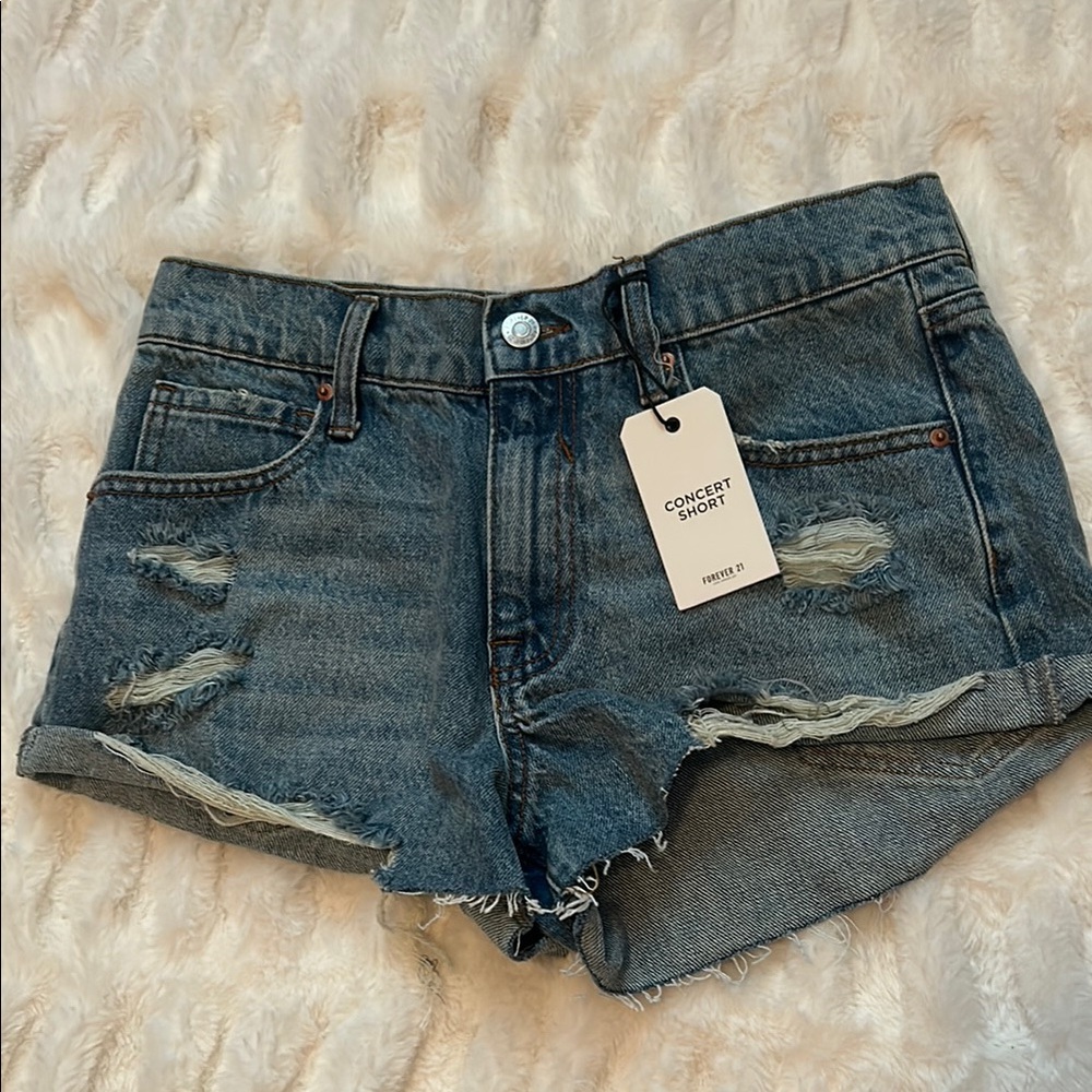 Forever 21 Blue Distressed Jean Shorts